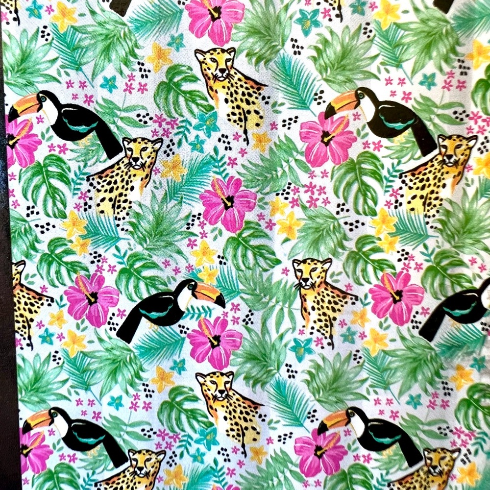 Tropical Fiesta Peva Shower Curtain Flowers Leaves Toucans Leopards